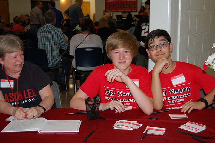 Greeters Jason Lee students greet visitors